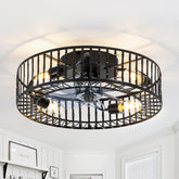19-in Ceiling Fan with Light, Flush Mount Fandelier Enclosed Caged Ceiling Fans with Remote